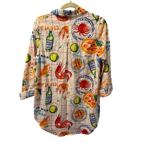 Calypso St. Barth Seafood Print Button-Up Shirt Sz L Linen & Rayon - Picture 10 of 12
